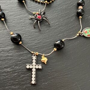 Betsey Johnson Black and Gold 3 Layered Necklace.  
Vintage